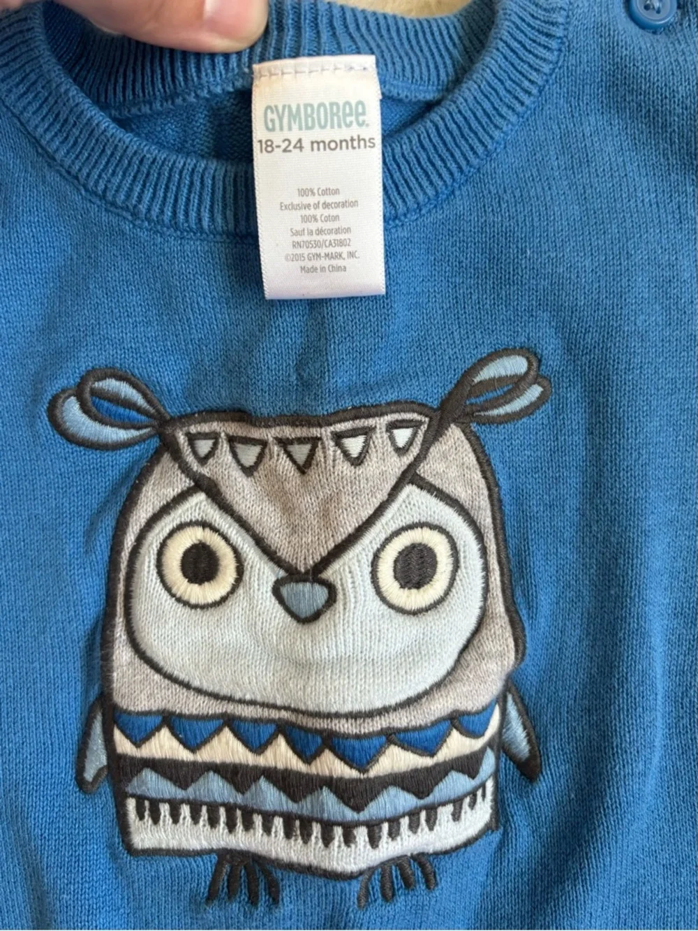 Gymboree Boys Blue Thick & Cozy Knit Owl Appliqué Jumpsuit